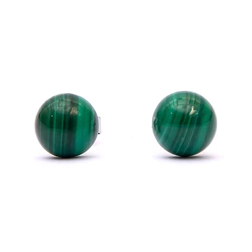 Malachit cabochon fülbevaló nemesacél szerelékkel, 8 mm