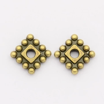 Bali gyöngy négyzet köztes dísz, bronz szín, 7x7 mm, kb. 20 db