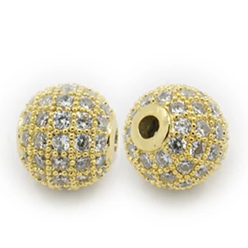 Cubic cirkónia gömb (arany alapon fehér) köztes dísz, 8 mm (1 db)