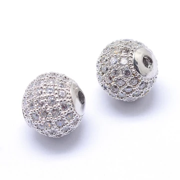 Cubic cirkónia gömb (ezüst alapon fehér) köztes dísz, 8 mm (1 db)