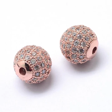 Cubic cirkónia gömb (rosegold alapon fehér) köztes dísz, 8 mm (1 db)