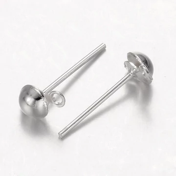 Félgömbös (ezüst szín) fülbevaló stift, 4 mm (50 db)