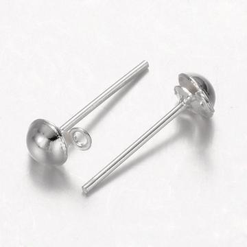 Félgömbös (ezüst szín) fülbevaló stift, 4 mm (50 db)
