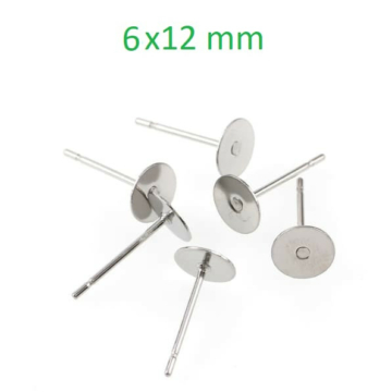 Lapos fülbevaló stift, 6 mm (100 db)