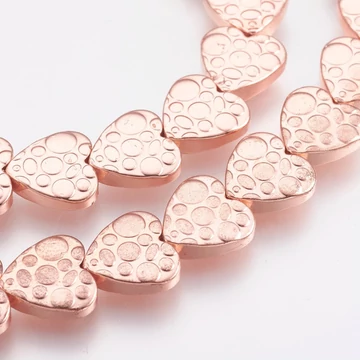 Hematit (rosegold) mintás szív köztes dísz, 10x10x3 mm (5 db)