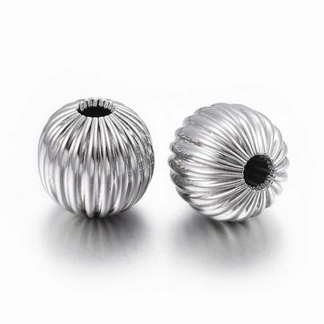 Nemesacél golyó köztes dísz, recés, 8 mm, 1 db