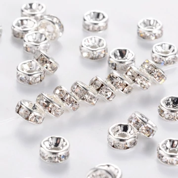 Fehér strasszos rondella, 6 mm (10 db)