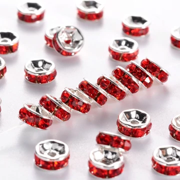 Piros strasszos rondella, 6 mm (10 db)