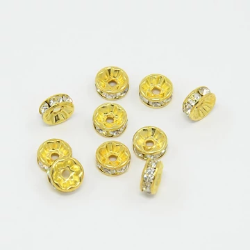 Fehér strasszos (arany szín) rondella, 6 mm (10 db)