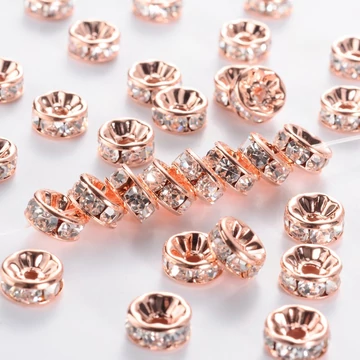 Fehér strasszos (rosegold) rondella, 4 mm (10 db)