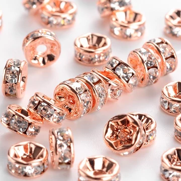 Fehér strasszos (rosegold) rondella, 6 mm (10 db)