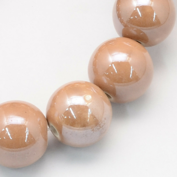 Porcelán gyöngyházfényű (bézs) gyöngy, 8 mm (10 db)