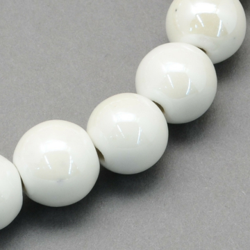 Porcelán gyöngyházfényű (fehér) gyöngy, 8 mm (10 db)