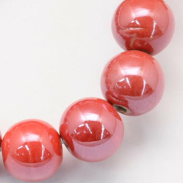 Porcelán gyöngyházfényű (piros) gyöngy, 8 mm (10 db)