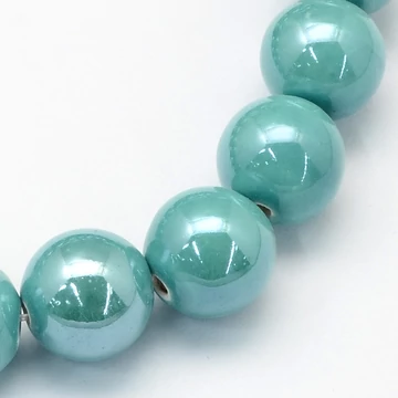 Porcelán gyöngyházfényű (türkizkék) gyöngy, 8 mm (10 db)