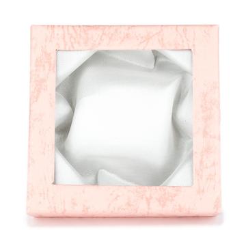 Ablakos (rózsaszín) selyembéléses díszdoboz, 9x9 cm
