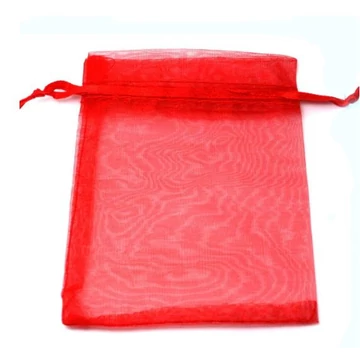 Tüll tasak (11), kb. 10x12 cm, piros (10 db)