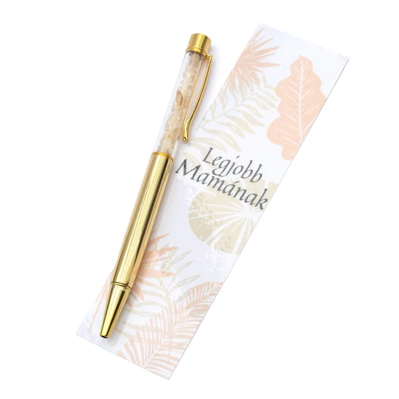 Golyóstoll, citrin, arany szín, Legjobb Mamának kísérőkártyával, leveles