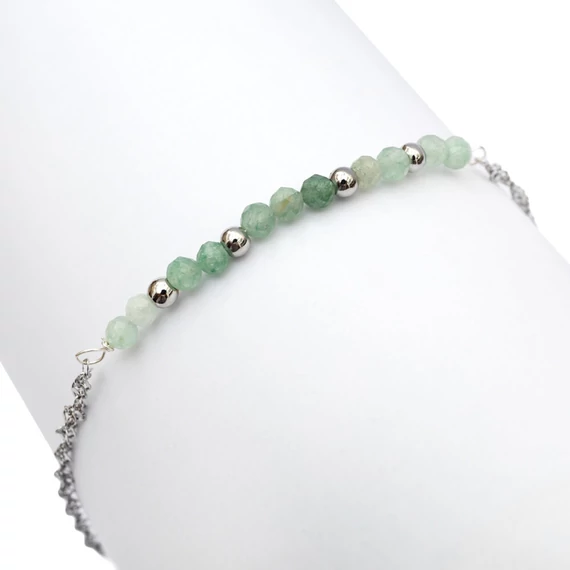 Nemesacél, fazettált aventurin, 3,5 mm karkötő, kb. 17-21 cm