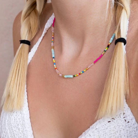 Bizsu színes nyaklánc lánchosszabbítóval, 40+5 cm