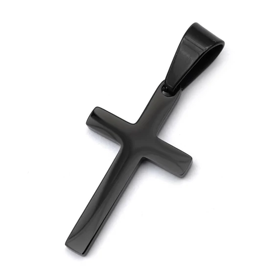 Nemesacél kereszt medál, fekete 28x16x2 mm, 1 db