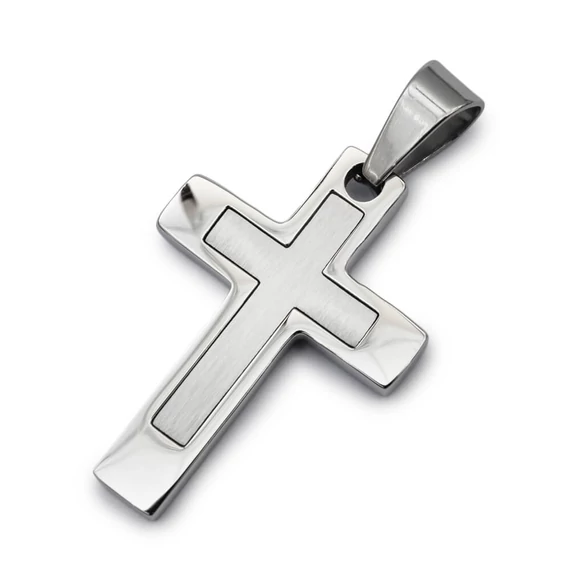 Nemesacél kereszt medál, széles fazon, dupla kereszt minta, 31x22x2 mm, 1 db