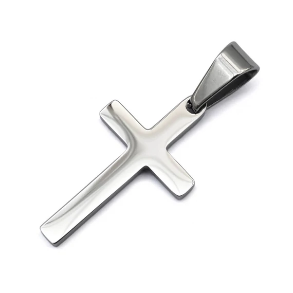 Nemesacél kereszt medál, 28x16x2 mm, 1 db