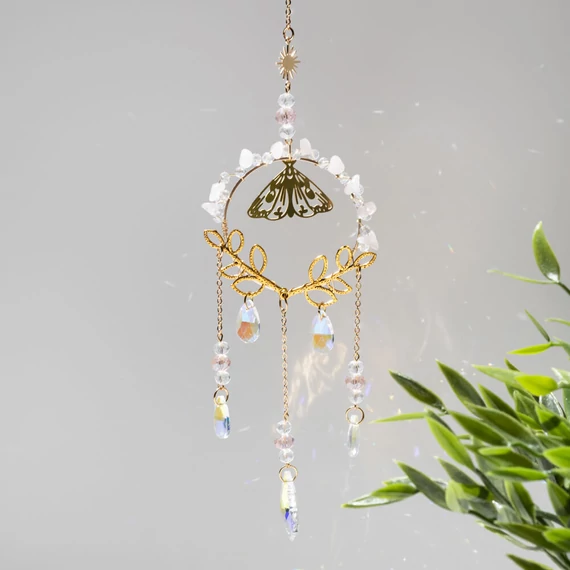 Lakásdekor, kerek, pillangós minta rózsakvarc, üveggel, au szín, kb. 30 cm