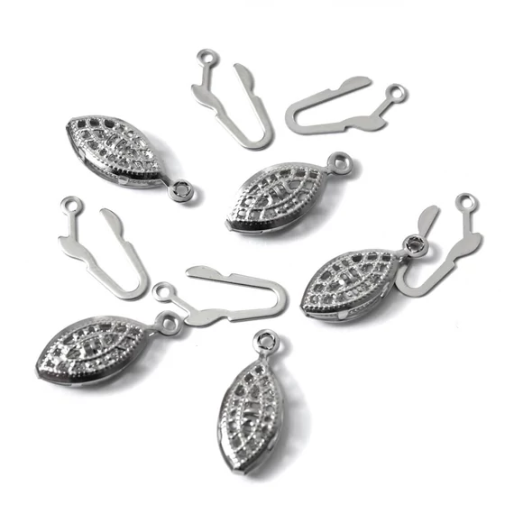 Nemesacél kapocs, szem forma, ezüst szín, 22x7 mm, 5 db