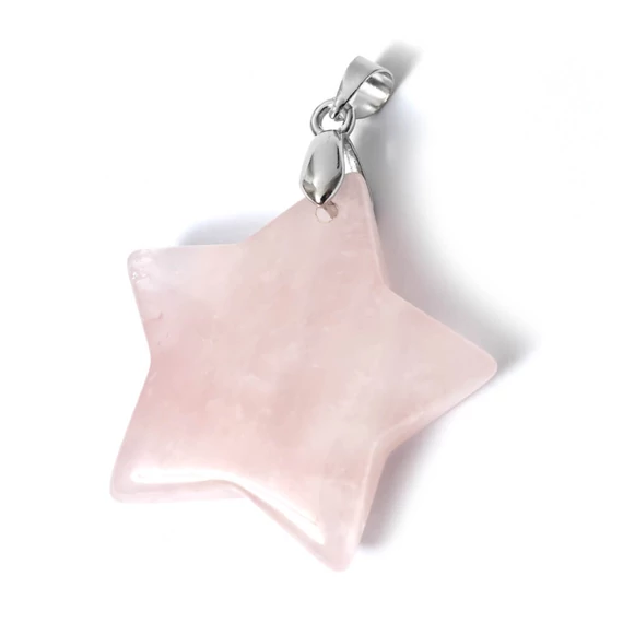 Rózsakvarc csillag medál, 30 mm