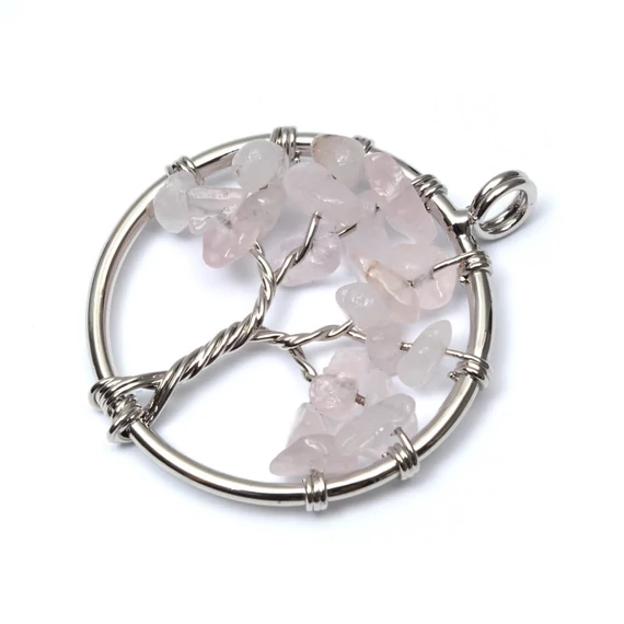 Rózsakvarc törmelékköves életfa medál, kb.3 cm