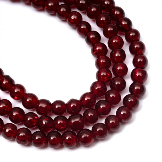 Roppantott kristály (bordó) golyós szál, 4 mm, kb. 38 cm