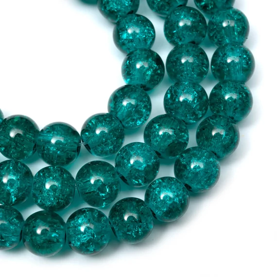 Roppantott kristály (tengerzöld) golyós szál, 8 mm, kb. 38 cm