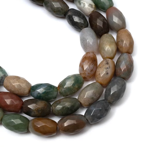 India achát hordó szál, fazettált, 12x5 mm, kb. 20 cm