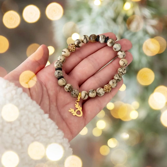 Karácsonyi Zebradoit rénszarvas medállal gumis karkötő 8mm