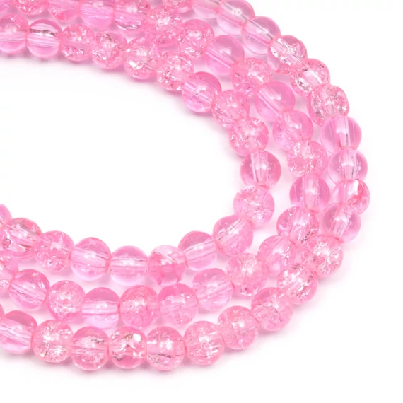 Roppantott kristály (rózsaszín) golyós szál, 4 mm, kb. 38 cm