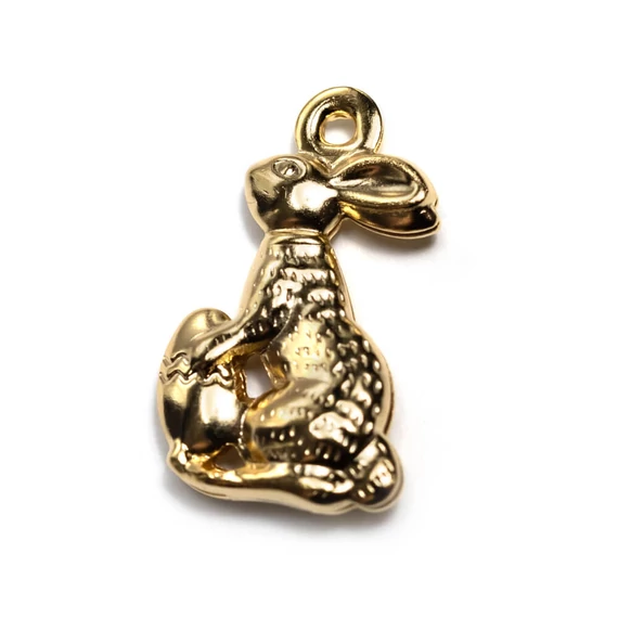 Nemesacél nyuszi medál, arany szín, kb. 17x 11 mm, 1db