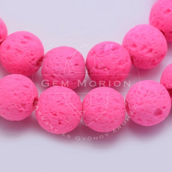 Lávakő (pink) szintetikus golyós szál, 8 mm, kb. 39 cm