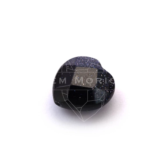 Kék napkő fazettált szív, szintetikus, 12 mm