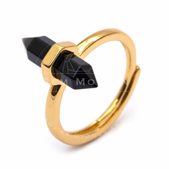 Ónix hexagonális kristály gyűrű, réz, állítható, arany szín, 16x7 mm