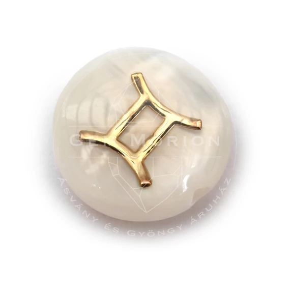 Gyöngyház "A" minőségű horoszkóp (ikrek) köztes dísz, arany színnel (1 db)