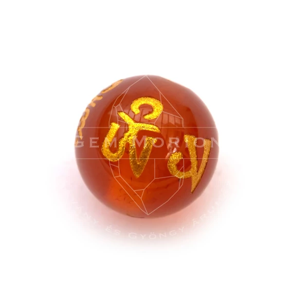 Karneol 6 szavas mantra gyöngy, arany írással, 8 mm