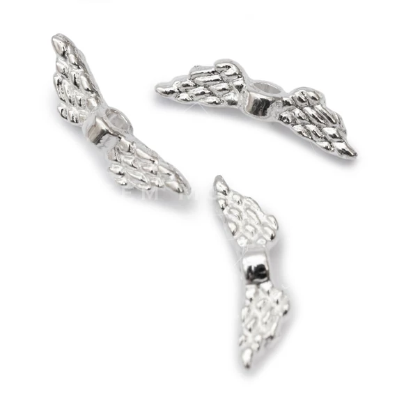 Angyalszárny köztes dísz, kicsi, ezüst szín, 12x3 mm, 10 db