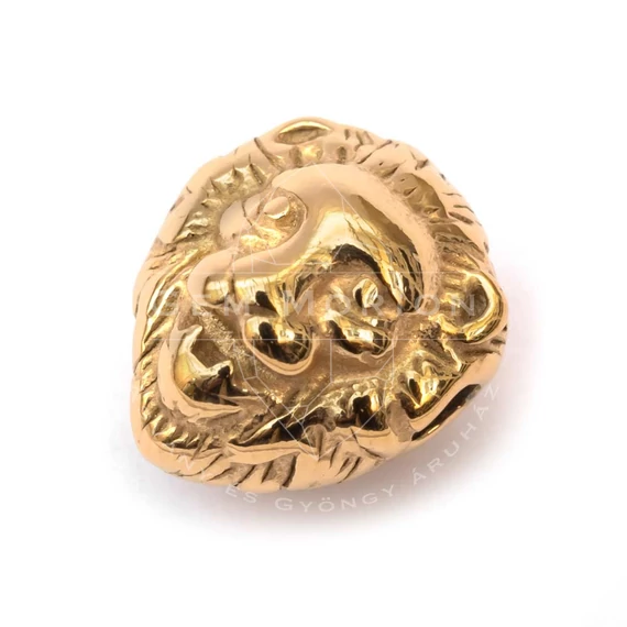 Nemesacél oroszlán fej köztes dísz, arany szín, 13x11,5x10,5 mm, 1 db