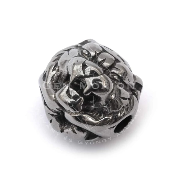 Nemesacél tigris fej köztes dísz, 10x11x10 mm, 1 db