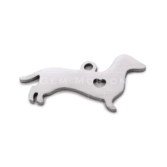 Nemesacél kutya medál, tacskó, kb.30x10 mm, 1 db