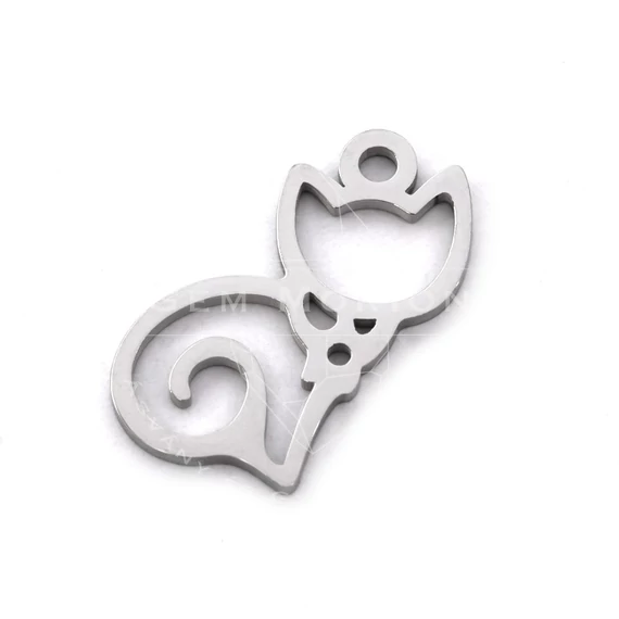 Nemesacél cica medál, lézervágott, 16x9 mm, 1 db