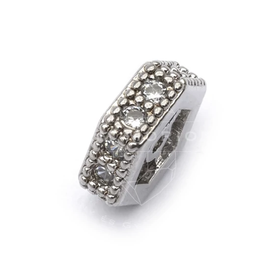 Cubic cirkónia hatszögű (hexagon)rondella ezüst alapon,fehér köves, köztes dísz, 6x6 mm (1 db)