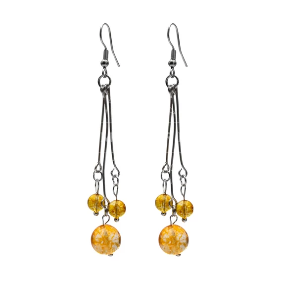 Citrin 3 golyós, lógós fülbevaló, kb. 60-70 mm