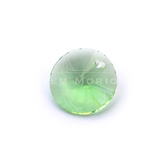 Üveg charm, egyik oldalon fúrt, fazettált, világoszöld, 14x7 mm